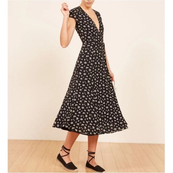 Reformation Carina Wrapping Midi Dress Black And White Size Small - Picture 12 of 13